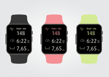 3 Activity Tracker im Design von Armbanduhren in grau, rosa und gelb