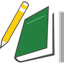 Clipart mit einem Bleistift, einem Buch und einem Lineal (von links nach rechts)
