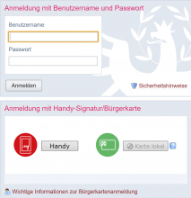 Anmeldemaske für das Portal Tirol