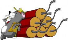Cartoon mit einer Maus, die sich entspannt an einen Haufen Dynamit lehnt