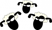 Cartoon von 3 bedrohlich aussehenden Schafen
