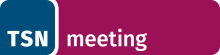 Logo von TSNmeeting - dunkelblaues Feld mit dem Schriftzug TSN und rechts daneben violettes Feld mit dem Schriftzug meeting