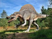 Foto eines Dinosauriers in der Landschaft in einem Dinopark