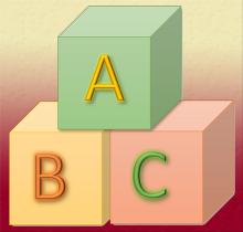 Buchstabenwürfel mit den Buchstaben ABC, gezeichnet