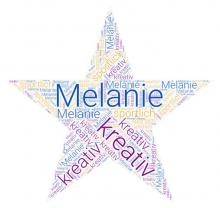 Wortwolke: Melanie mit den Eigenschaften sportlich und kreativ