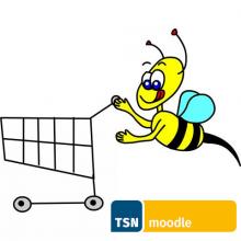 Biene schiebt einen Einkaufswagen + TSNmoodle Logo