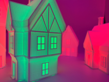 Bild mit leuchtenden Häusern aus dem 3D-Drucker
