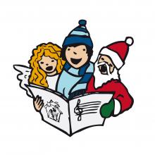 Clipart: Christkind, Kind und Weihnachtsmann singen gemeinsam ein Lied