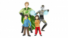 Superhelden Paul Pulli und Henrietta Handy mit Anton und Lucy