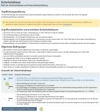 Einstellungen Sicherheitsklasse