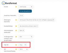 Screenshot der Kurserstellung - die Einstellungsmöglichkeit Trail Stil ist markiert