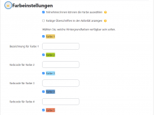Screenshot Menüpunkt Farbeinstellungen mit Unterpunkten