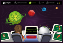 Mädchen und Roboter sitzen im Cockpit