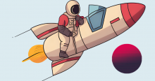 Astronaut auf einer Rakete