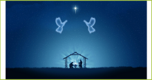 Nacht über einer Krippe, im Himmel 2 Engel