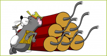 Cartoon mit einer Maus, die sich entspannt an einen Haufen Dynamit lehnt