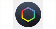 Logo von simpleclub - schwarzer Kreis mit einem eingeschriebenen Sechseck, dessen Kanten wie ein Regenbogen gefärbt  sind