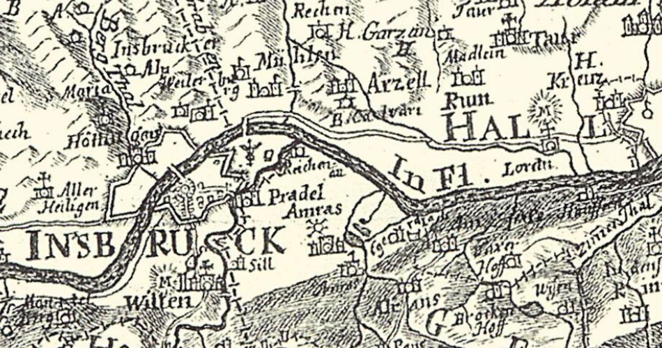 Ausschnitt aus der Karte von Peter Anich aus dem Jahr 1764/65